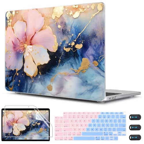 CISSOOK Compatible with MacBook Air 13 inch Case M1 A2337 A2179 A1932 | 4in1 Set Plastic Hard Shell Case Keyboard Cover for MacBook Air 13 inch 2021 2020 2018, Marble Flower - color: Marble Flower