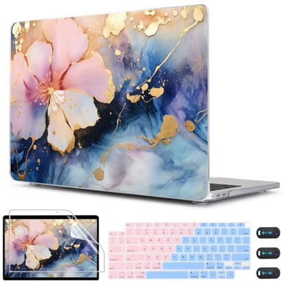 CISSOOK Compatible with MacBook Air 13 inch Case M1 A2337 A2179 A1932 | 4in1 Set Plastic Hard Shell Case Keyboard Cover for MacBook Air 13 inch 2021 2020 2018, Marble Flower - color: Marble Flower