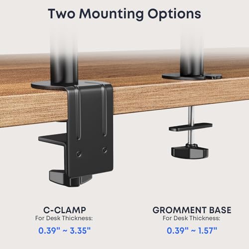 Dual Monitor and Laptop Mount Stand, Fits 32" Screens & 17" Laptops | 19.8 lbs per Arm,Fits 10-17" Laptops,Extra Long Pole,Full Motion & Height Adjustable, C-clamp Desk Mounting