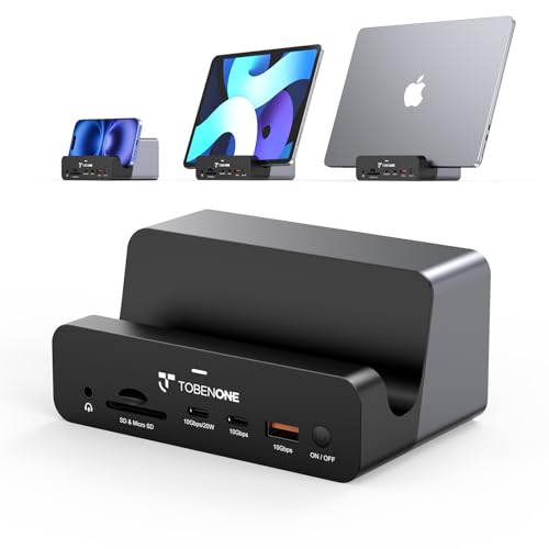 TobenONE 18-in-2 MacBook Docking Station Dual Monitor 4K@60Hz, 150W Adapter | Plug and Play, Vertical Dock Stand for MacBook Pro/Air, 2 HDMI and DP, 7 USB, 2.5GbE, 2 Audio, Space-Saving for Home Office