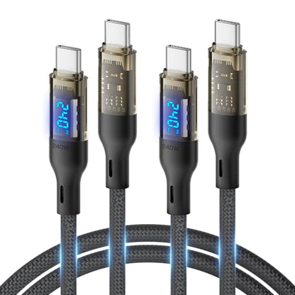 SOOPII 240W USB C to USB C Cable[4ft 2-Pack],Fast Charging USB C Cable with LED Display for Galaxy S23+/S23Ultra/S22Ultra,MacBook Pro,lPhone16/15/15Pro/15ProMax,etc,Transparent Shell,(Black) - color: Black, size: 4FT 2Pack