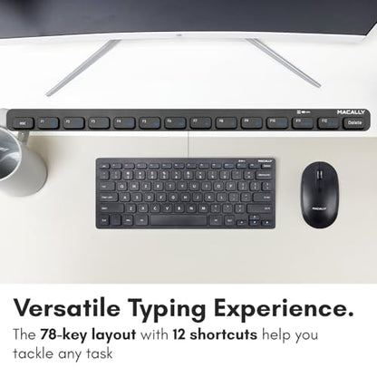 Macally Small Wireless Keyboard and Mouse Combo - Quiet Productivity Duo - 2.4G Wireless Compact Keyboard and Mouse for PC - 78 Key Mini Keyboard and Mouse with Slim Body, Click Buttons, & 3 DPI Modes - color: Black