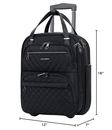 KROSER Carry On Underseat Multi-functional, 16-inch Underseater Lightweight Overnight Suitcase for Men Women, Black - color: Black