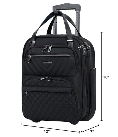 KROSER Carry On Underseat Multi-functional, 16-inch Underseater Lightweight Overnight Suitcase for Men Women, Black - color: Black