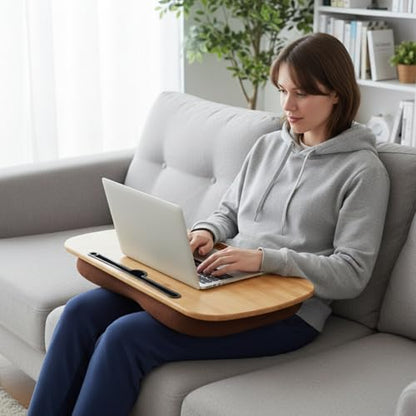Bamboo Lap Desk for Laptop with Cushion-Fits up to 18 inch | Computer Laptop Stand with Phone Hoder, Anti-Slip Stopper - size: 21.6"x13.8"