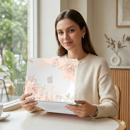 MEEgoodo 4-in-1 Printed Case for MacBook Neo 13 inch 2026 Release Model A3404, Laptop Hard Shell Cases with Keyboard Skin & Screen Protector & Webcam Covers, Gold Flowers Lilies - color: Gold Flowers Lilies