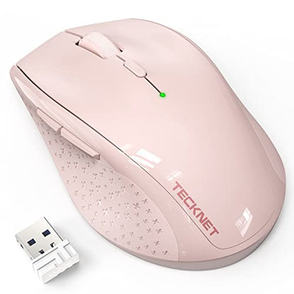 TECKNET Wireless Mouse, 2.4G USB Computer Mouse with 6-Level Adjustable 4800 DPI, 30 Months Battery, Ergonomic Grips, 6 Buttons Portable for PC, Chromebook, Mac - Pink - color: Pink
