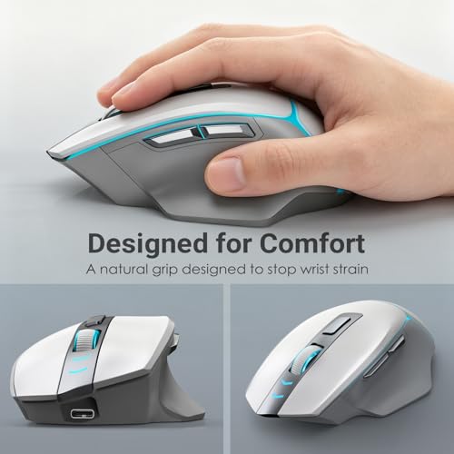 GAMCATZ Bluetooth Wireless Gaming Mouse for Mac & iPad, White 12500 DPI RGB Mouse with Tri-Mode (2.4G/USB-C/Wired), Rechargeable Ergonomic Computer Mice for Laptop, PC & Apple Devices - color: White
