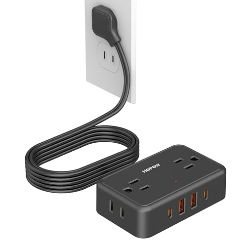 HOPOW 2 Prong Power Strip, 2 Prong to 3 Prong Outlet Adapter with 4 AC Outlets & 4 USB(2 USB-C), 6FT Two Prong Surge Protector, 900 Joules, Wall Mount Extension Cord for Non-Grounded Outlet, Black - color: Black, size: 6 Ft (2 prong plug)