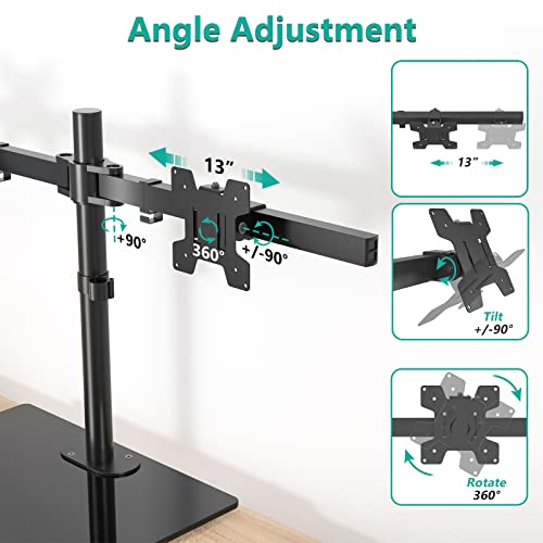 WALI Free Standing Dual Monitor Stand, Height Adjustable Monitor Mount with Glass Base, Fits LCD LED Flat Curved Screen up to 27 inch, 22lbs, with Grommet Base (GMF002) - size: Dual, style: Glass Free Stand