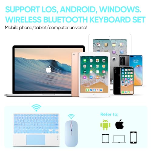 Ultra-Slim Bluetooth Keyboard with Built-in Touchpad and Mouse Portable Mini Wireless Keyboard Rechargeable 7-Color Backlit for Apple iPad iPhone Samsung Tablet iPhone Smartphone iOS Android Windows - color: blue