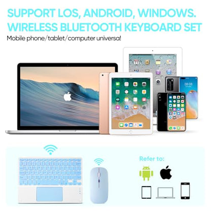 Ultra-Slim Bluetooth Keyboard with Built-in Touchpad and Mouse Portable Mini Wireless Keyboard Rechargeable 7-Color Backlit for Apple iPad iPhone Samsung Tablet iPhone Smartphone iOS Android Windows - color: blue