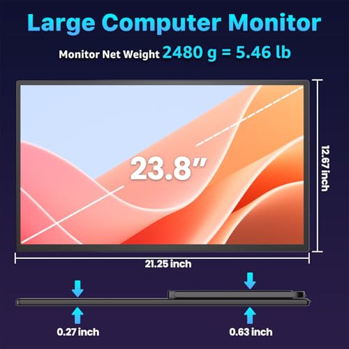 Upperizon Portable Monitor 23.8 inch 4K 3840X2160 144% sRGB 60Hz HDR HDMI USB-C Travel Monitor for Laptop MacBook PC Surface PS5 Xbox, Large External Display with Kickstand & Speakers, VESA Compatible - size: 23.8 inch