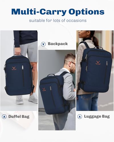 Carry on Backpack 38L Large Travel Backpack for Women Flight Approved Weekender Bag Laptop Backpack Men 15 inches Dark Blue - color: Dark Blue