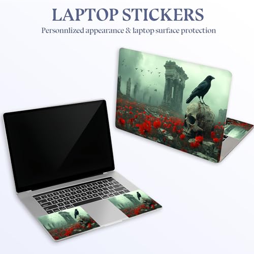 Universal Laptop Skin Sticker Decal,15.6 Inch Laptop Vinyl Cover for 13" 14" 15.6" Laptop,Scratch-Resistant Waterproof Protector Wrap,Reusable with Wrist Pads,Poppy Ruins Raven - color: Poppy Ruins Raven