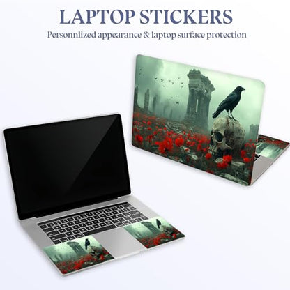 Universal Laptop Skin Sticker Decal,15.6 Inch Laptop Vinyl Cover for 13" 14" 15.6" Laptop,Scratch-Resistant Waterproof Protector Wrap,Reusable with Wrist Pads,Poppy Ruins Raven - color: Poppy Ruins Raven
