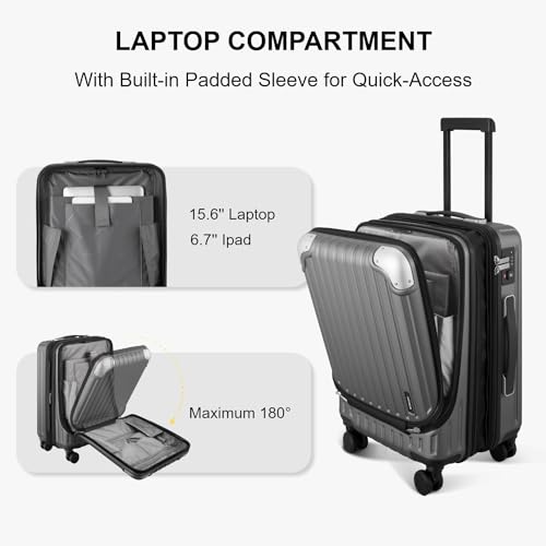 LEVEL8 Grace Carry on Luggage, 20 Inch Expandable Hard Shell Suitcase with Wheels, Abs+Pc Harshell Spinner Luggages with Tsa Lock, Travel Bag for Women Men, Grey - color: Grey, size: 20 Inch - EXT