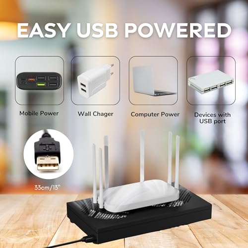 USB Computer Cooling Fan - High Airflow for Routers, PS5, Small Electronics - Up to 1900RPM - style: Black 260mm