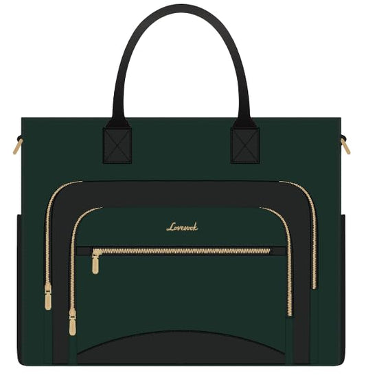 LOVEVOOK Lunch Tote Bag for Women, 3 in 1 Work Bag with Insulated Lunch Compartment, 15.6inch Laptop Bag with Large Cup Holder for Office, College, Casual,Teacher,Nurse - color: Dark Green-black, size: 15.6 inch with Lunch Compartment