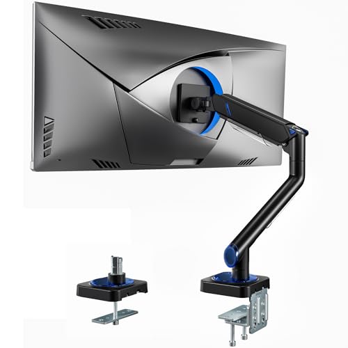 ARES WING 17-49 Inch Monitor Arm Ultrawide Single Monitor Mount, Black | Heavy Duty Mechanical Spring Monitor Stand Adjustable Arms Holds up to 44lbs, 75/100 VESA Mount with Clamp/Grommet Base - color: black