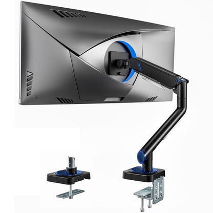 ARES WING 17-49 Inch Monitor Arm Ultrawide Single Monitor Mount, Black | Heavy Duty Mechanical Spring Monitor Stand Adjustable Arms Holds up to 44lbs, 75/100 VESA Mount with Clamp/Grommet Base - color: black