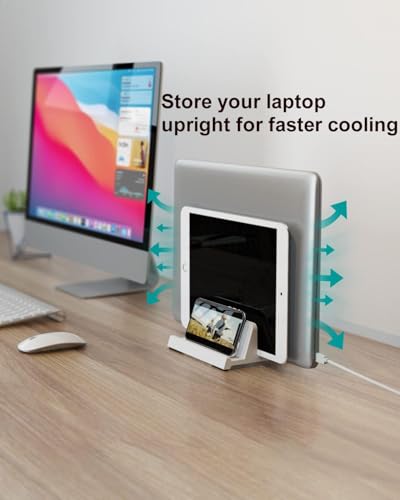 Verticle Laptop Stand,Adjustable Vertical Laptop Stand for Desk，Compatible with 11-inch to 17.3-inch Computer Stand for Laptop(White) - color: White
