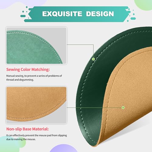 Mouse Pad，Round Mouse Pad，PU Mouse Pad，Leather Mouse Pad with Stitched Edge Micro-Fiber Base with Non-Slip Waterproof，Mouse Pad for Computers，Laptop，9 x 9 Inch (Army Green) - color: Army Green, size: 9L x 9W inches
