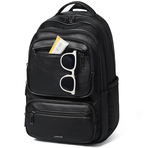 Backpack For Women Men Vegan Leather Backpack Purse Shoulder Bookbag 17 16 15.6 Inch Laptop Bag Handbags For Travel Work College Large Black - color: Black