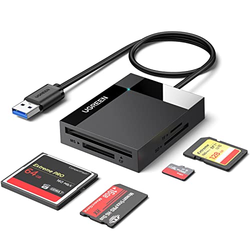 UGREEN SD Card Reader USB 3.0 Card Hub Adapter 5Gbps Read 4 Cards Simultaneously CF, CFI, TF, SDXC, SDHC, SD, MMC, Micro SDXC, Micro SD, Micro SDHC, MS, UHS-I (Black) | Multi USB 3.0 Micro SD Memory Card Adapter for External Camera Photo SD TF MicroSD Mic