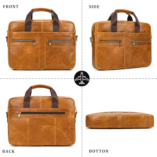 Leather Laptop Bag for Men Briefcase Fits 15.6 Inch Notebook Portable Shoulder Messenger Crossbody Bag for Travel Office - color: 16yellow Brown