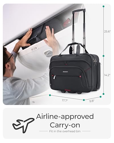 BAGSMART Rolling Laptop Bag, Briefcase with Wheels 17.3 Inch Laptop, Black | Fits 17.3 Inch Laptop, Overnight Rolling Bag with TSA Lock, Computer Bag for Travel/Men/Women, Black