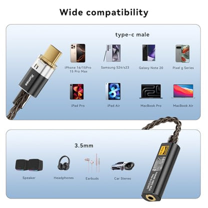 Xumee USB C to 3.5mm Audio Adapter,USB C DAC Dongle with Dual Chip (CX31993 + MAX97220), Hi-Res 32bit/384kHz, DAC AMP Dongle Compatible with iPhone 17/16/15 Series,Galaxy S26/S25/S24,Pixel (Black)
