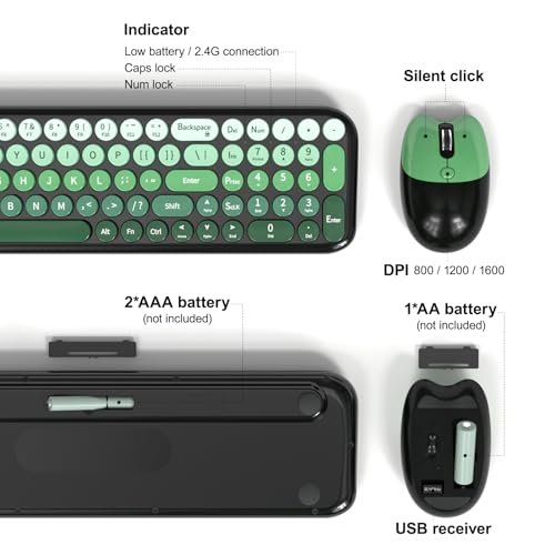 MOFII Wireless Keyboard and Mouse Combo, Full Size 2.4G Retro Round Computer Keyboard and Mouse Set, Plug and Play, for Windows, Computer, Desktop, PC, Notebook - (Green Gradient) - color: Green Gradient
