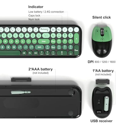 MOFII Wireless Keyboard and Mouse Combo, Full Size 2.4G Retro Round Computer Keyboard and Mouse Set, Plug and Play, for Windows, Computer, Desktop, PC, Notebook - (Green Gradient) - color: Green Gradient