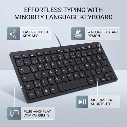 Asixxsix 78 Keys Wired Keyboard, USB Wired Minority Language Keyboard with 1.35M Cable, Plug and Play for Office, Computer and Laptop (German) - size: German