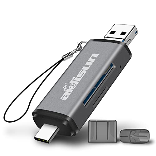 USB 3.0 Computer SD/TF Card Reader - Read 2 Cards Simultaneously, Aidisun External Portable High Speed Type C OTG Memory Card Adapter for Android Phone/Tablet, Mac, Windows, Linux, PC/Laptop