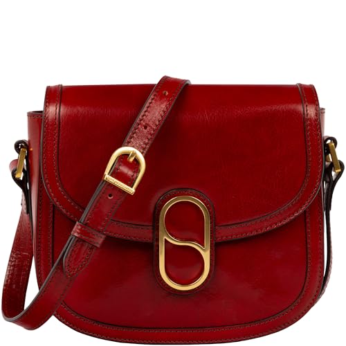 Time Resistance Full-Grain Leather Crossbody Bag – Shoulder Bag with Magnetic Closure - Leather Messenger Bag for Women - color: Red
