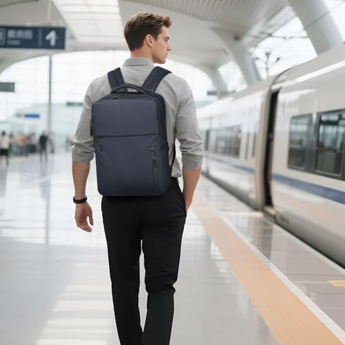 Lightweight Commute Backpack for Men & Women, Water-Resistant Travel Daypack with 15.6-Inch Laptop Compartment & Anti-Theft Pockets, Navy Blue - color: Navy Blue
