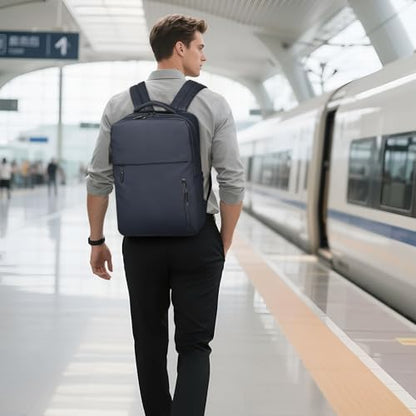 Lightweight Commute Backpack for Men & Women, Water-Resistant Travel Daypack with 15.6-Inch Laptop Compartment & Anti-Theft Pockets, Navy Blue - color: Navy Blue