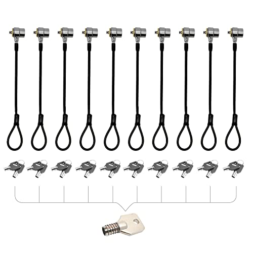 10Pack Laptop Security Cable Lock Anti Theft 6.7Feet for Laptops, Monitor & Other Devices (Keyed Different+Master Key) - color: Black Master key