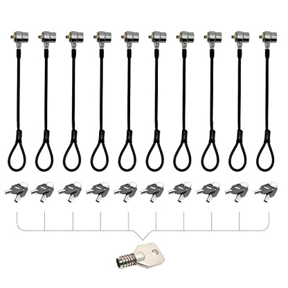 10Pack Laptop Security Cable Lock Anti Theft 6.7Feet for Laptops, Monitor & Other Devices (Keyed Different+Master Key) - color: Black Master key