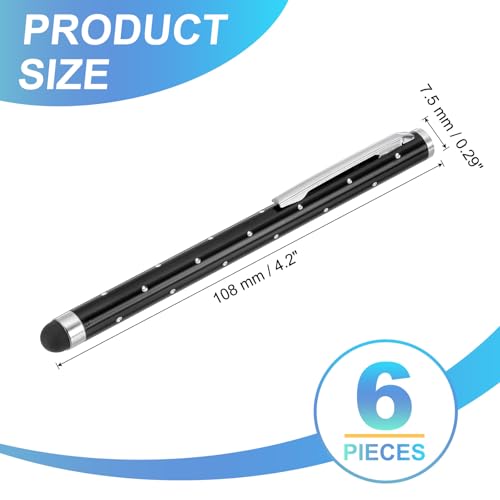 PATIKIL Stylus Pens for Touch Screens, 6 Pcs High Precision Universal Bling Stylus Crystal Metal Capacitive Pen for Touch Screen Devices Phone Tablets Laptop, Black - color: Black