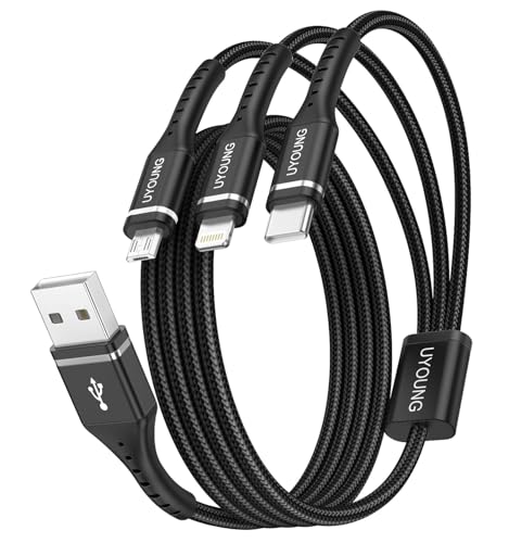 Multi Charging Cable 2Pack 6FT, 3 in 1 Charger Cable Braided Universal Phone Charging Cord with Lightning/Type C/Micro USB Ends, Multiple USB Cable for iPhone/Samsung/Google Cell Phones and More - color: Black, size: 6FT, style: USB A to Multiple Connecto