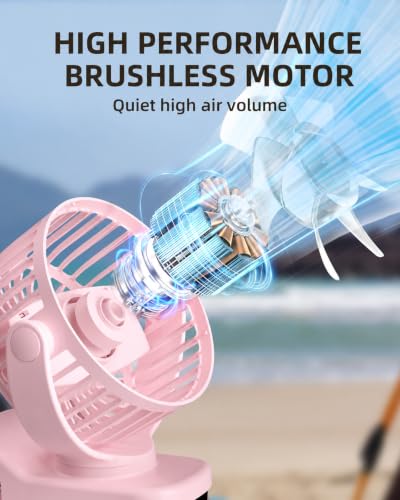TUNISE Mini Clip on Fan, Battery Operated Desk Fan, Digital display，3 Speeds Adjustable, Bidirectional 360 ° Adjustable, Super Strong Wind, Portable Fan for Home, Office, Camping - color: Pink
