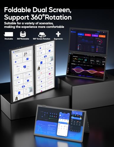 ZSCMALLS (Windows Only Triple Laptop Screen Extender, 15.6" 1080P FHD IPS Folding Stacked Portable Monitor, USB C Travel Extended Computer Display w/VESA, 180°Rotation, Plug & Play for PCs