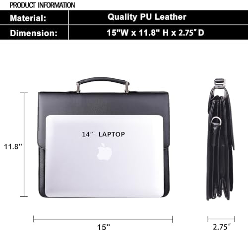 Jack&Chris Mens New PU Leather Attache Briefcase Traditional Messenger Lawyer Bag, MBYX015 - color: Black