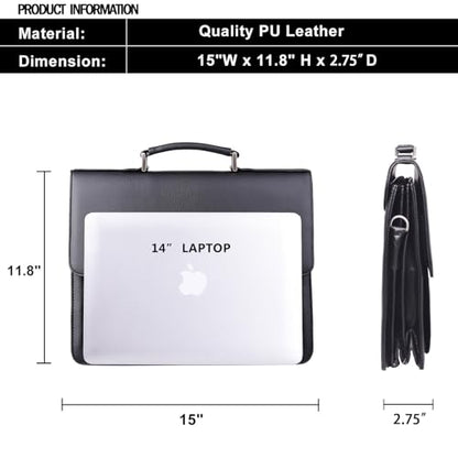 Jack&Chris Mens New PU Leather Attache Briefcase Traditional Messenger Lawyer Bag, MBYX015 - color: Black