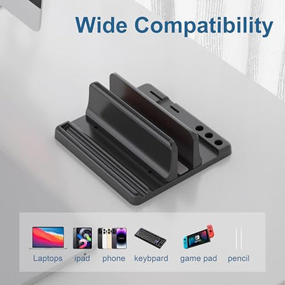 Vertical Laptop Stand, Adjustable 3 in 1 ABS | Space-Saving Desktop Dock, Compatible with MacBook, HP, Dell, Microsoft Surface, Fits Most Laptops (Black, 1 Slot) - color: Black-1 Slot Version