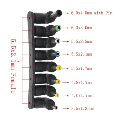 Universal Laptop DC Power Supply Adapter, 5.5x2.1mm Female to Male Tips Charger Connector, DC Power Plug Jack Set Conversion Plug(C-RA 8Pcs) - color: C-ra 8pcs