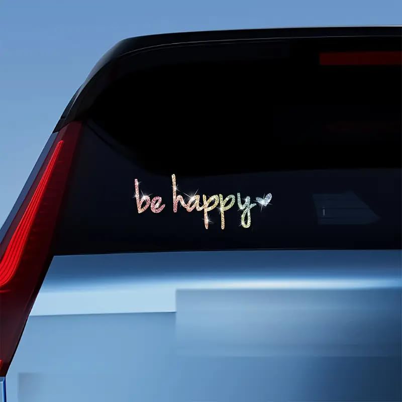 2pcs Sparkling Be Happy Glitter Heart-Shaped Self-Adhesive PVC Rainbow Glittery Decal Sticker for Cars, Laptops, Trucks, Motorcycles Wall Window Luggage Scratch Cover Door Multi-Surface Decor Sticker